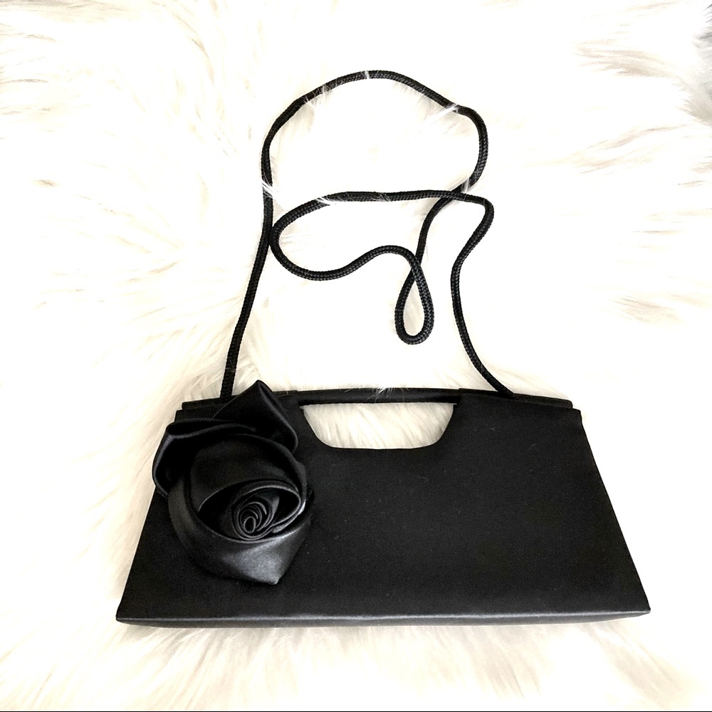 Black Mini Bag with Rosette Detail for Prom Wedding Cocktail Party